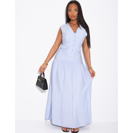 Ärmelloses, langes Kleid mit Rüschen