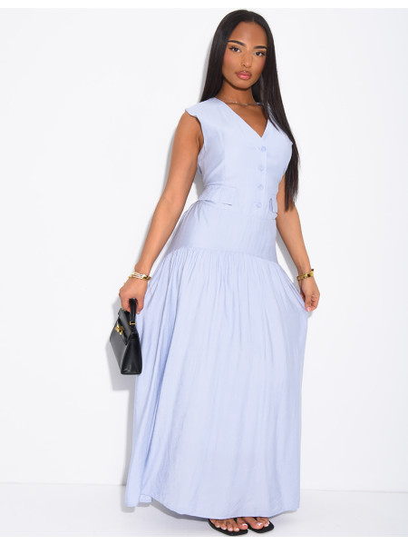 Ärmelloses, langes Kleid mit Rüschen