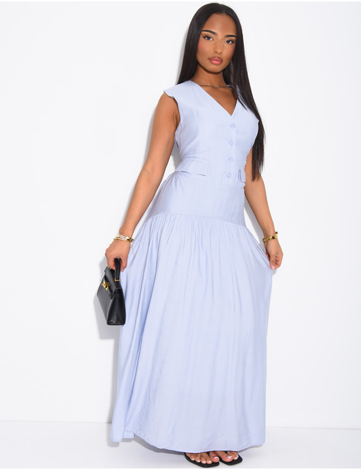 Ärmelloses, langes Kleid mit Rüschen