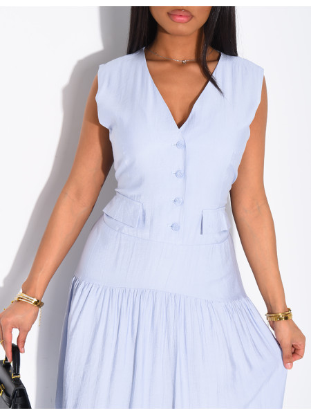 Ärmelloses, langes Kleid mit Rüschen