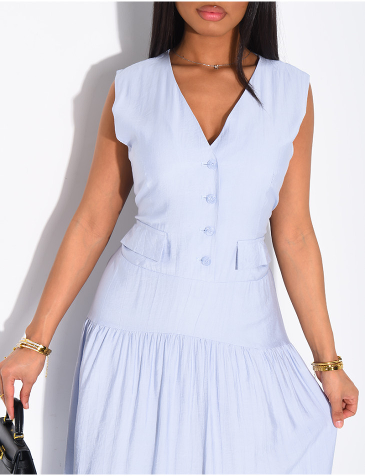 Ärmelloses, langes Kleid mit Rüschen