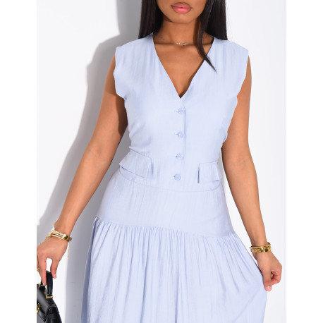 Ärmelloses, langes Kleid mit Rüschen