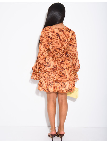 Robe courte imprimée à volants à motifs