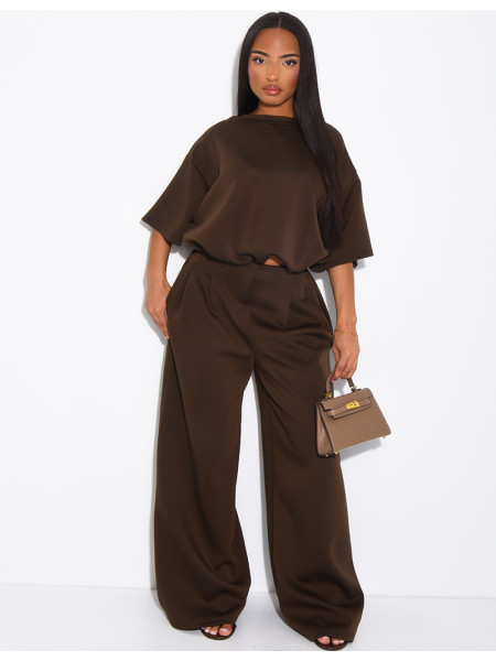 Ensemble sweat court et pantalon taille haute en néoprène