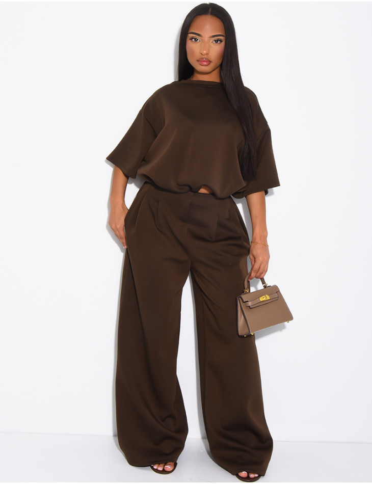 Ensemble sweat court et pantalon taille haute en néoprène