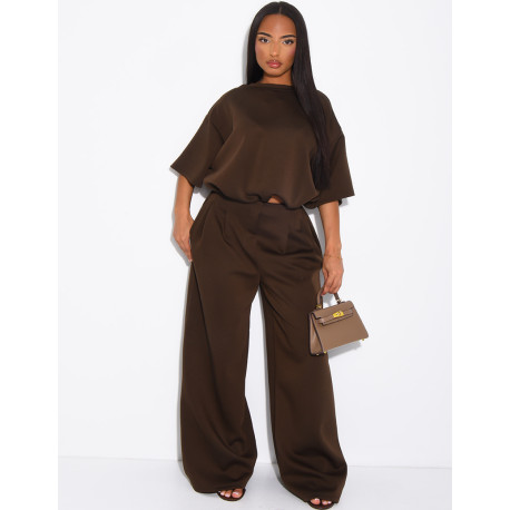 Ensemble sweat court et pantalon taille haute en néoprène