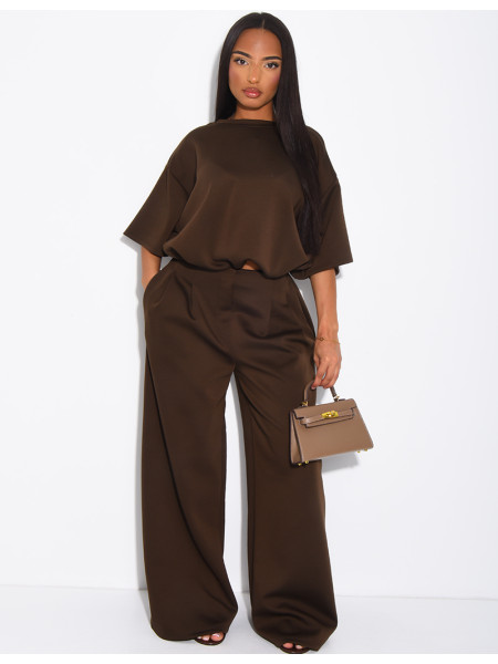 Ensemble sweat court et pantalon taille haute en néoprène