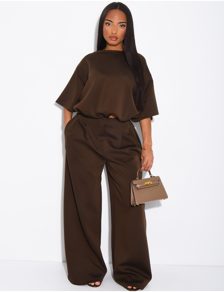 Ensemble sweat court et pantalon taille haute en néoprène