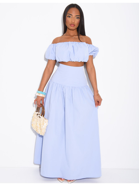 Ensemble jupe longue et crop top bouffant en coton