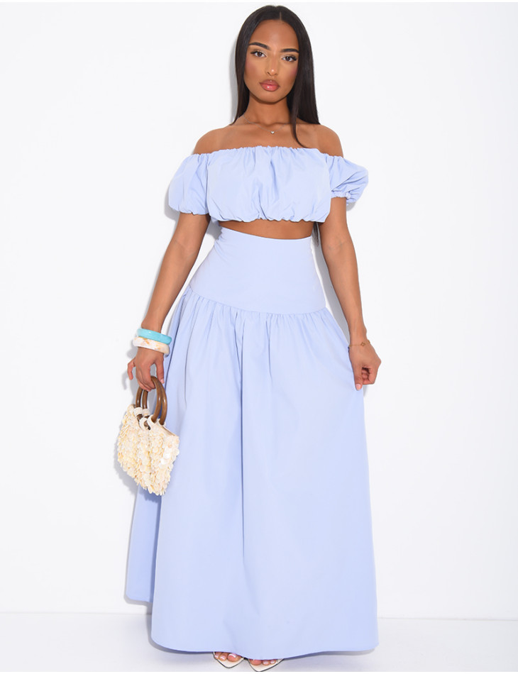 Ensemble jupe longue et crop top bouffant en coton