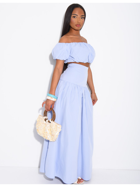 Ensemble jupe longue et crop top bouffant en coton