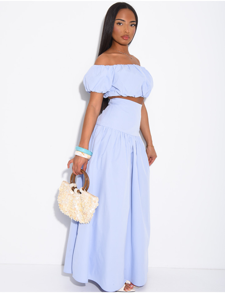 Ensemble jupe longue et crop top bouffant en coton