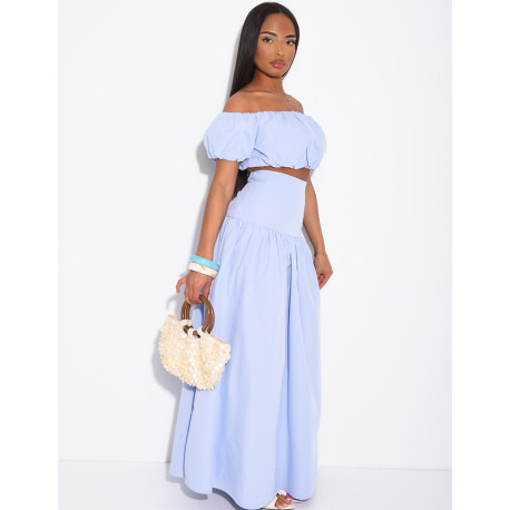 Ensemble jupe longue et crop top bouffant en coton