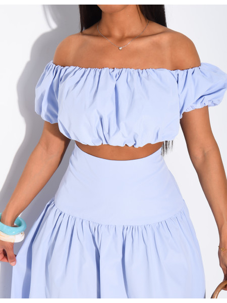 Ensemble jupe longue et crop top bouffant en coton