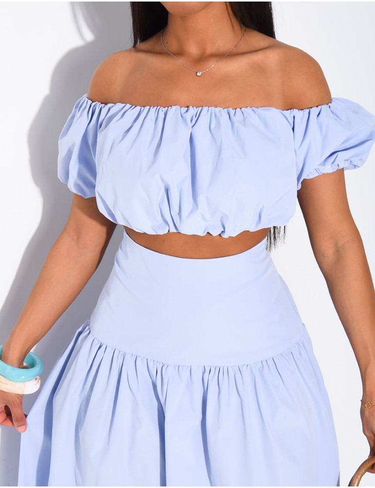 Ensemble jupe longue et crop top bouffant en coton