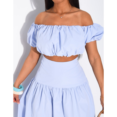 Ensemble jupe longue et crop top bouffant en coton