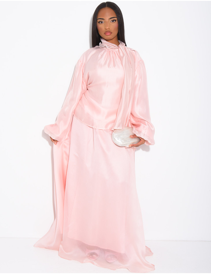 Ensemble jupe longue et top manches longues en organza doublé
