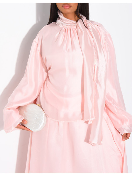 Ensemble jupe longue et top manches longues en organza doublé