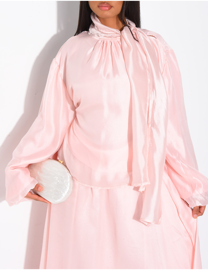 Ensemble jupe longue et top manches longues en organza doublé