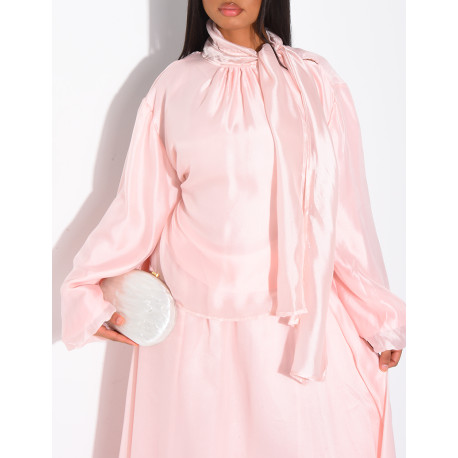 Ensemble jupe longue et top manches longues en organza doublé