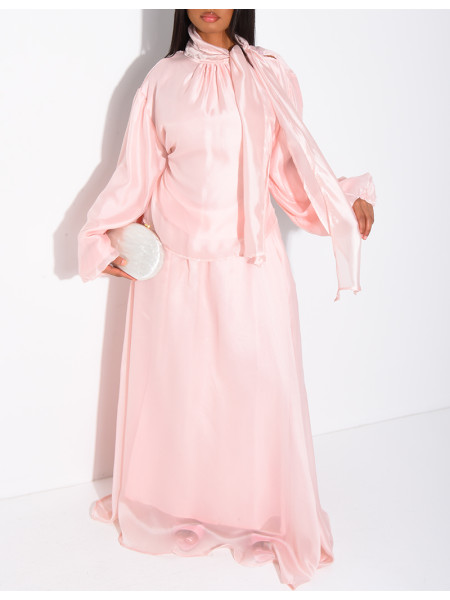 Ensemble jupe longue et top manches longues en organza doublé