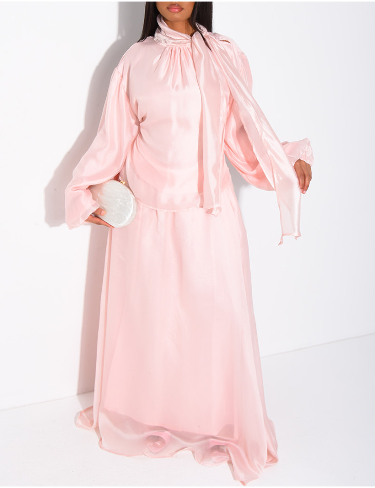 Ensemble jupe longue et top manches longues en organza doublé