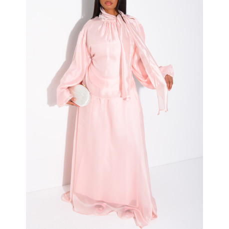 Ensemble jupe longue et top manches longues en organza doublé