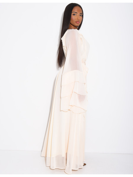 Robe longue en voile à volants