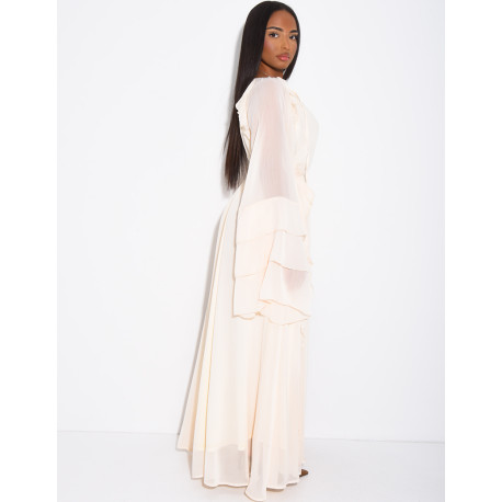 Robe longue en voile à volants