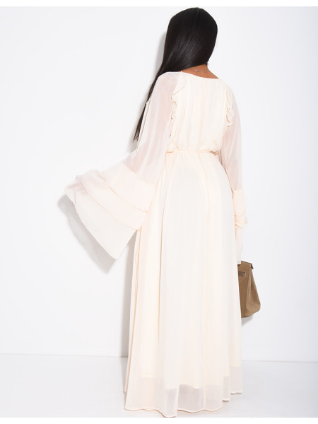 Robe longue en voile à volants