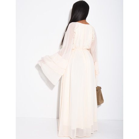 Robe longue en voile à volants