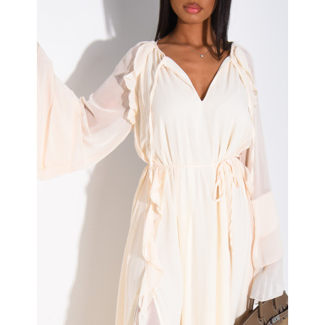Robe longue en voile à volants