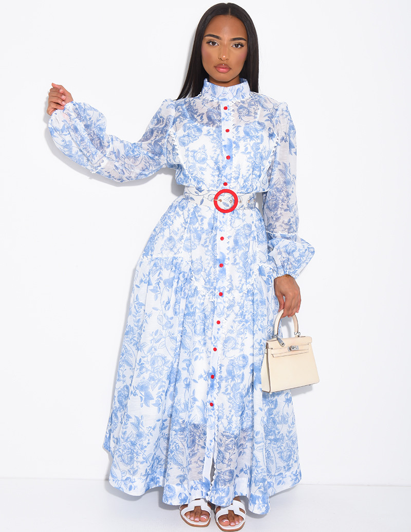 Robe chemise longue à...