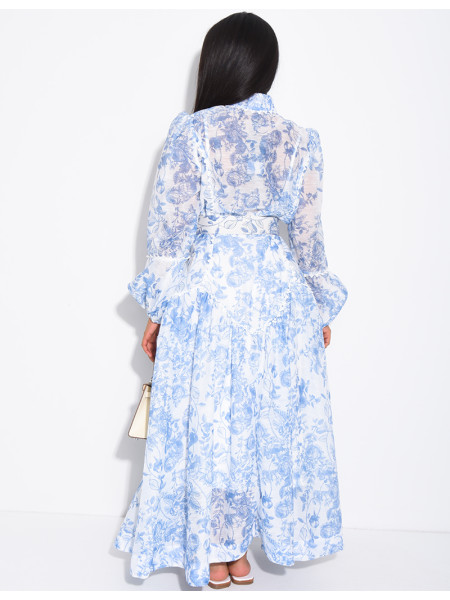 Robe chemise longue à motifs imprimés et ceinture
