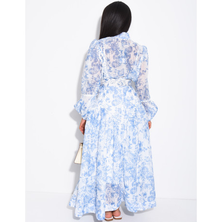 Robe chemise longue à motifs imprimés et ceinture