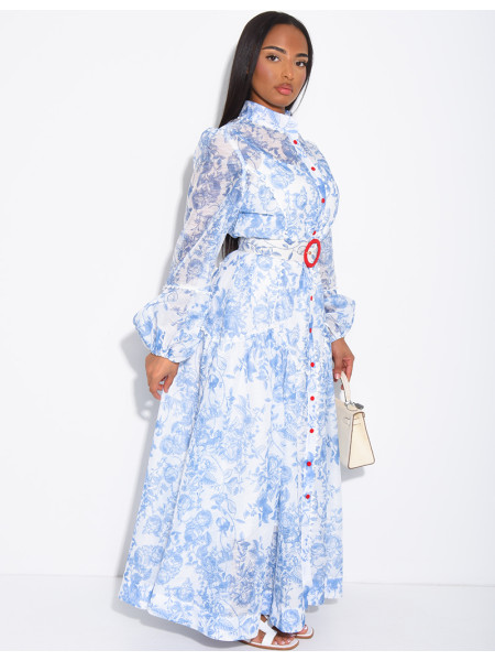 Robe chemise longue à motifs imprimés et ceinture