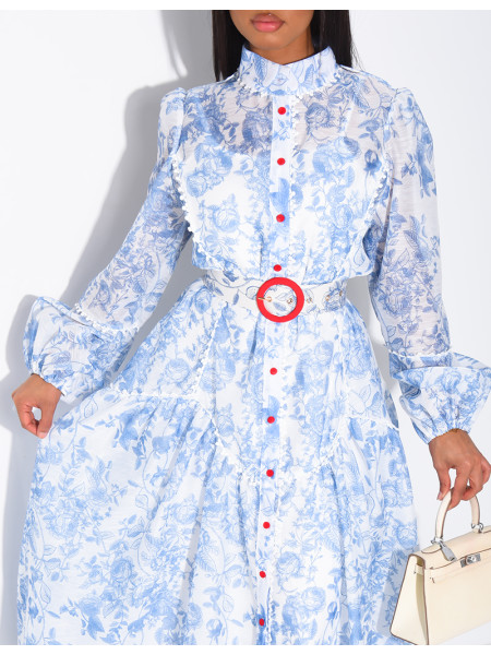 Robe chemise longue à motifs imprimés et ceinture