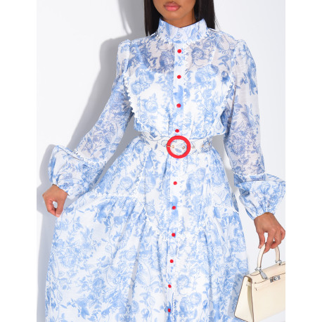 Robe chemise longue à motifs imprimés et ceinture