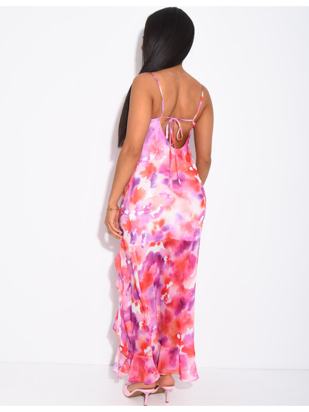 Robe en voile longue imprimée à fines bretelles