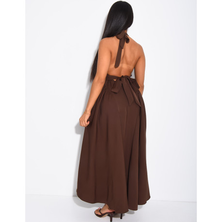 Robe longue dos nu bouffantes à nouer dans le dos