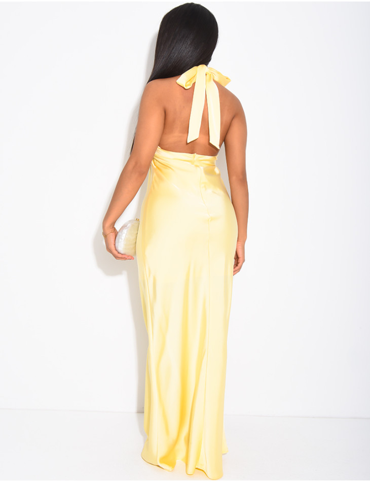 Robe longue en satin dos nu