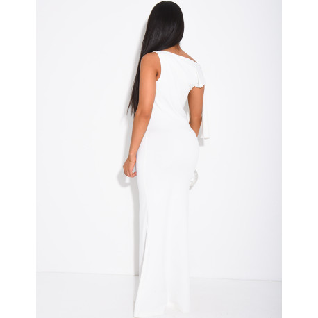 Robe longue moulante à nouer à l'épaule