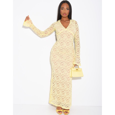 Long lace dress with flared sleeves