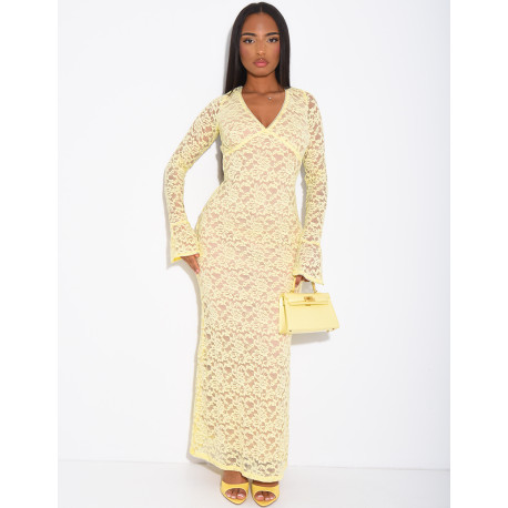 Long lace dress with flared sleeves