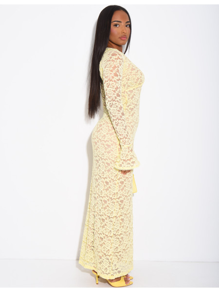 Long lace dress with flared sleeves