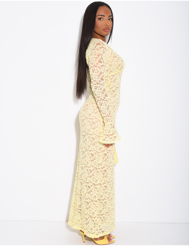 Long lace dress with flared sleeves