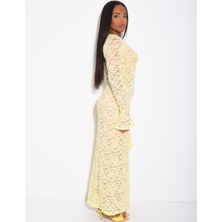 Long lace dress with flared sleeves