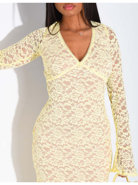 Long lace dress with flared sleeves