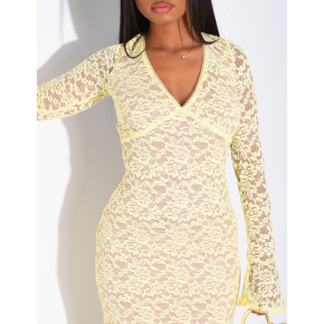 Long lace dress with flared sleeves