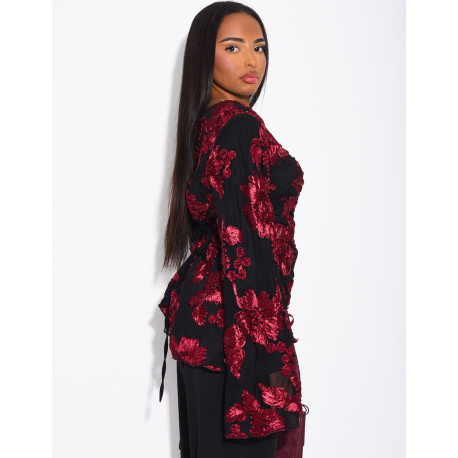 Top doublé asymétrique à fleurs brodés